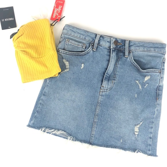 Forever 21 Fringed Denim Skirt - Picture 1 of 4